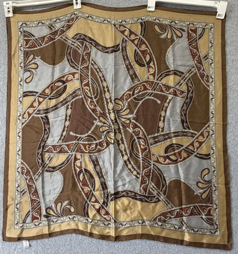 Vintage Oscar De La Renta 100% Silk Scarf Autumn Floral Paisley Statement Japan